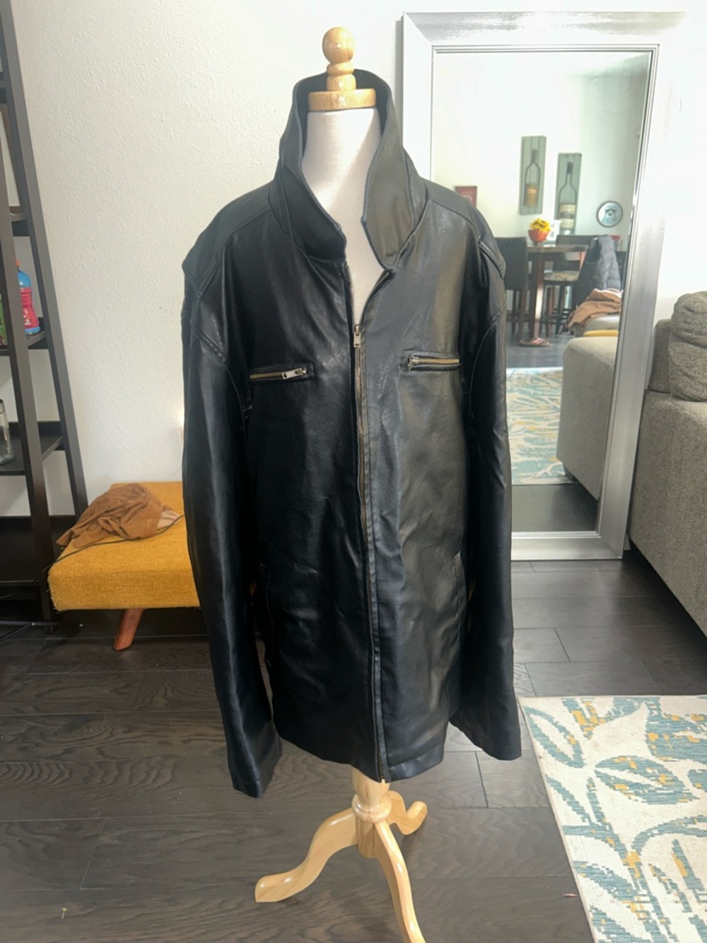 Arizona Jean Company Black Leather Zip-Up Bomber Jacket